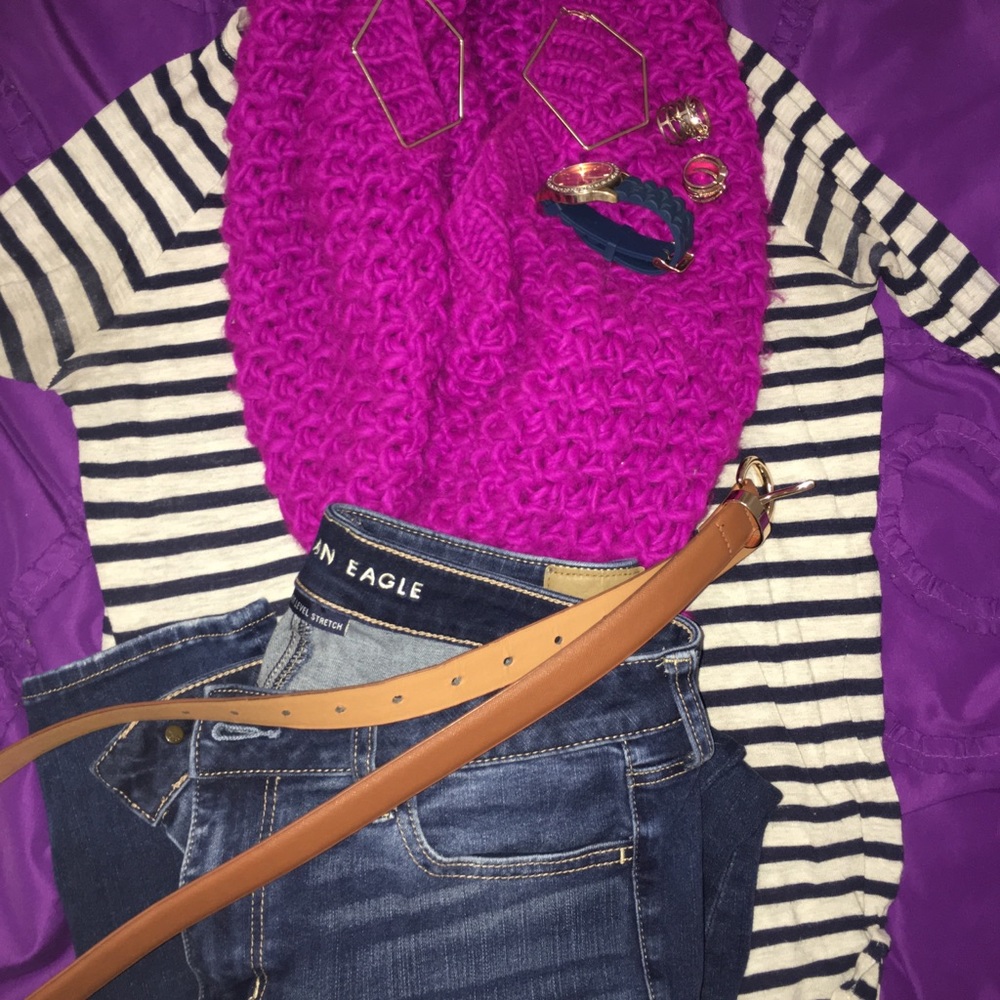 American Eagle Navy Blue Striped Sweater